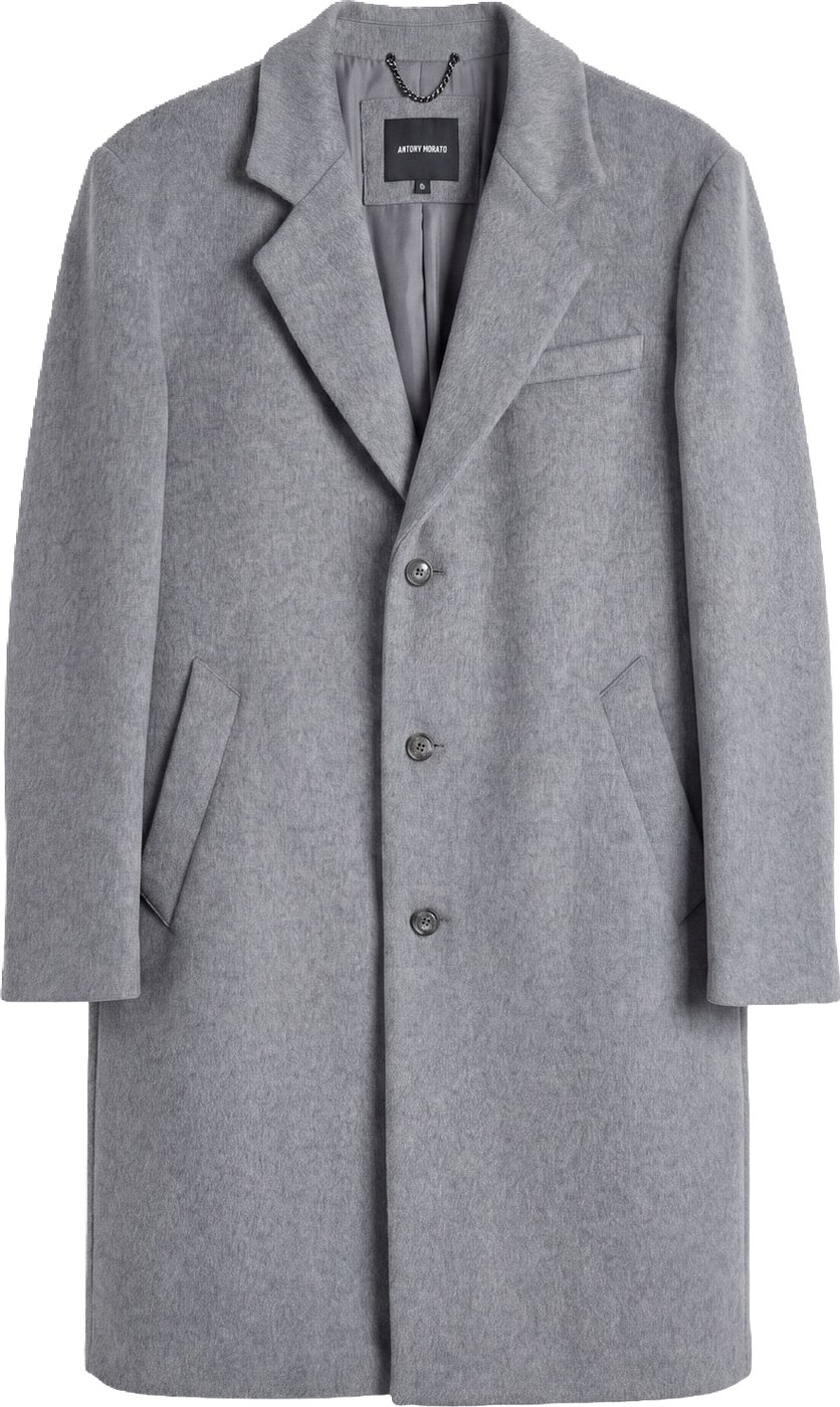 "Dustin" medium grey melange relaxed-fit coat in melton wool