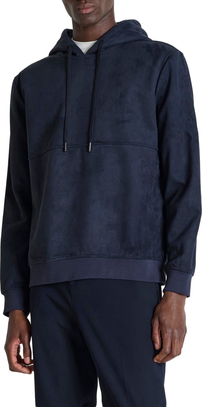Marine relaxed-fit hoodie in suede-effect fabric with foam logo print