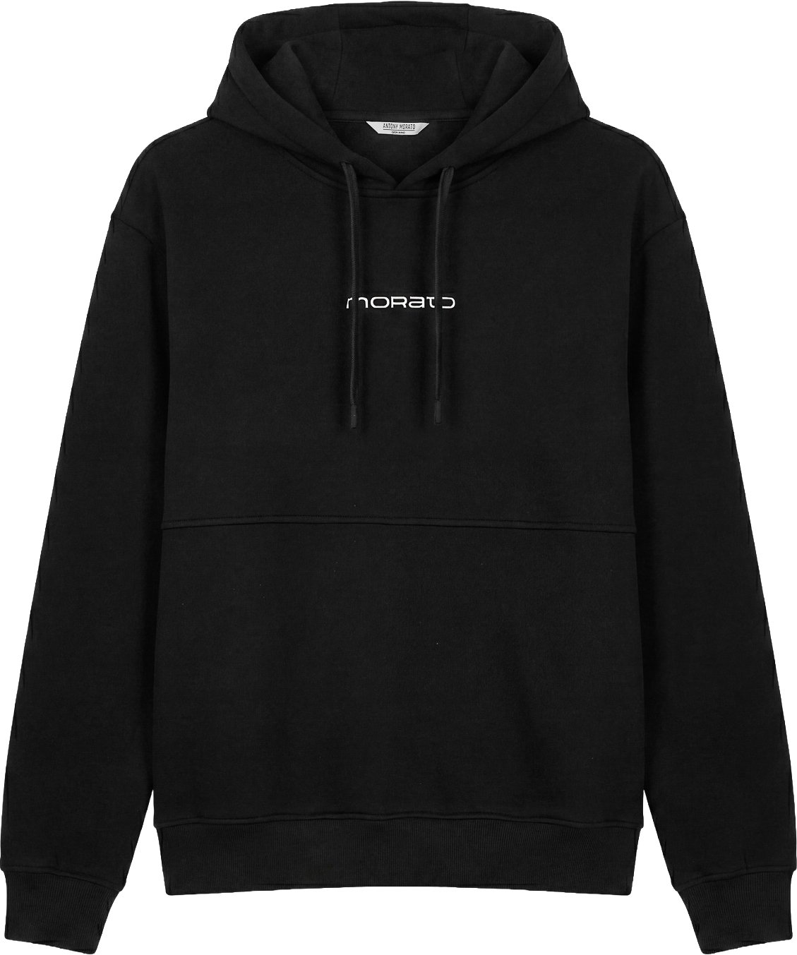 Black boxy-fit hoodie in knit fleece with silver print on front