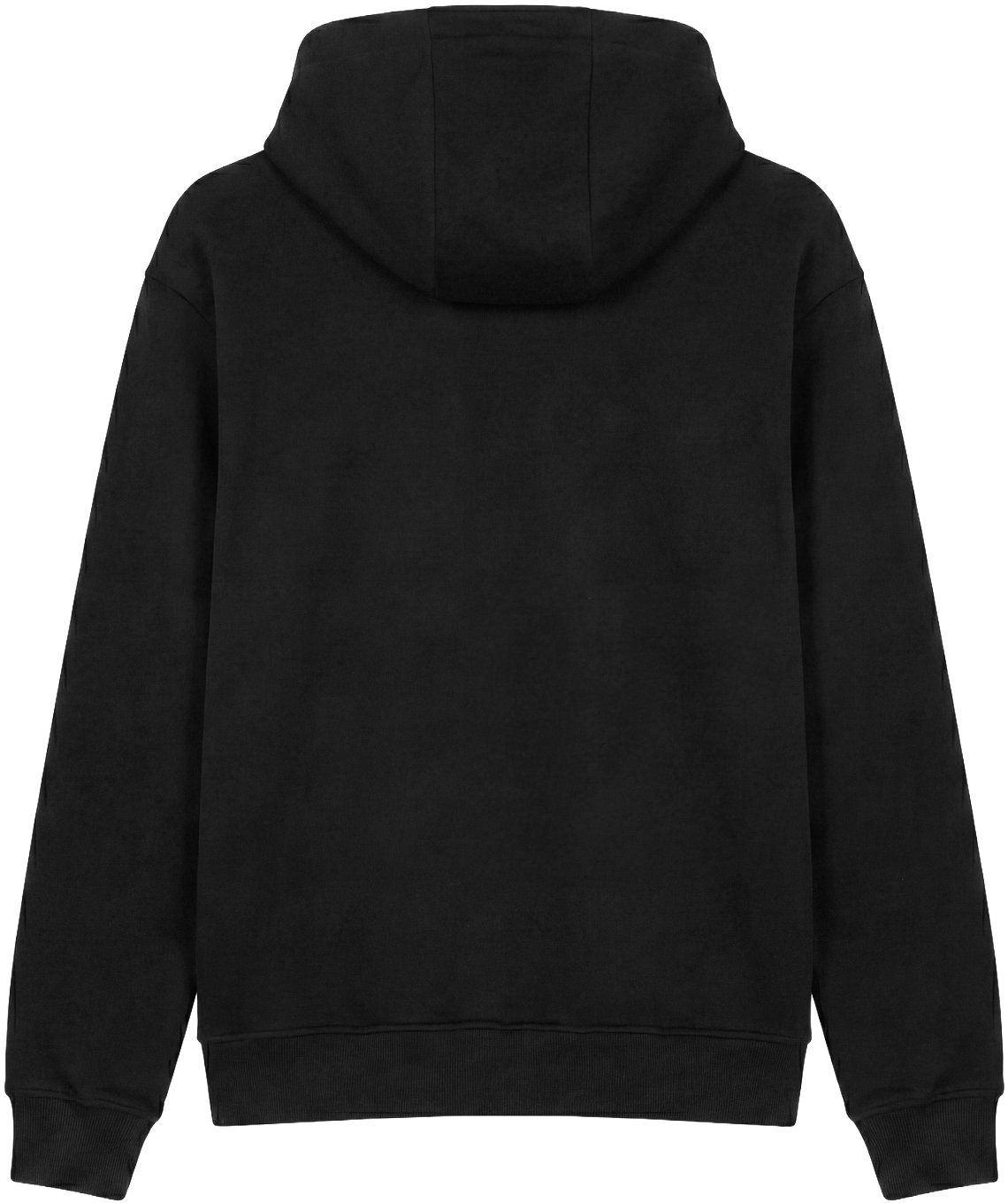 Black boxy-fit hoodie in knit fleece with silver print on front