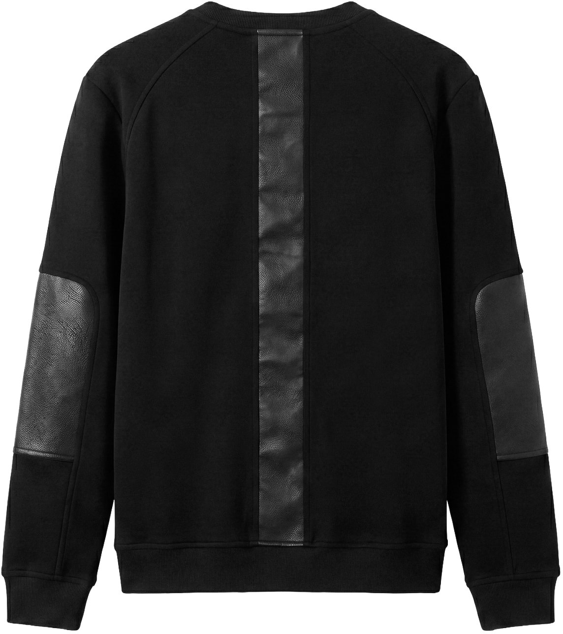 Black relaxed-fit sweatshirt with contrast faux leather inserts and logo print on front