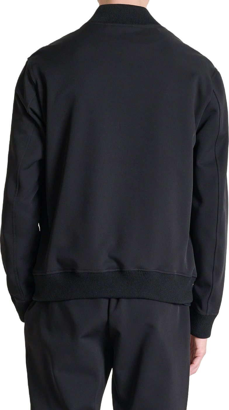 Black regular-fit zip-up fleece with faux leather pockets and silver logo print