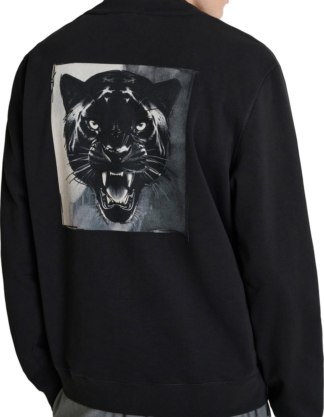 Black regular-fit sweatshirt in cotton blend with tiger print on back shoulder and logo