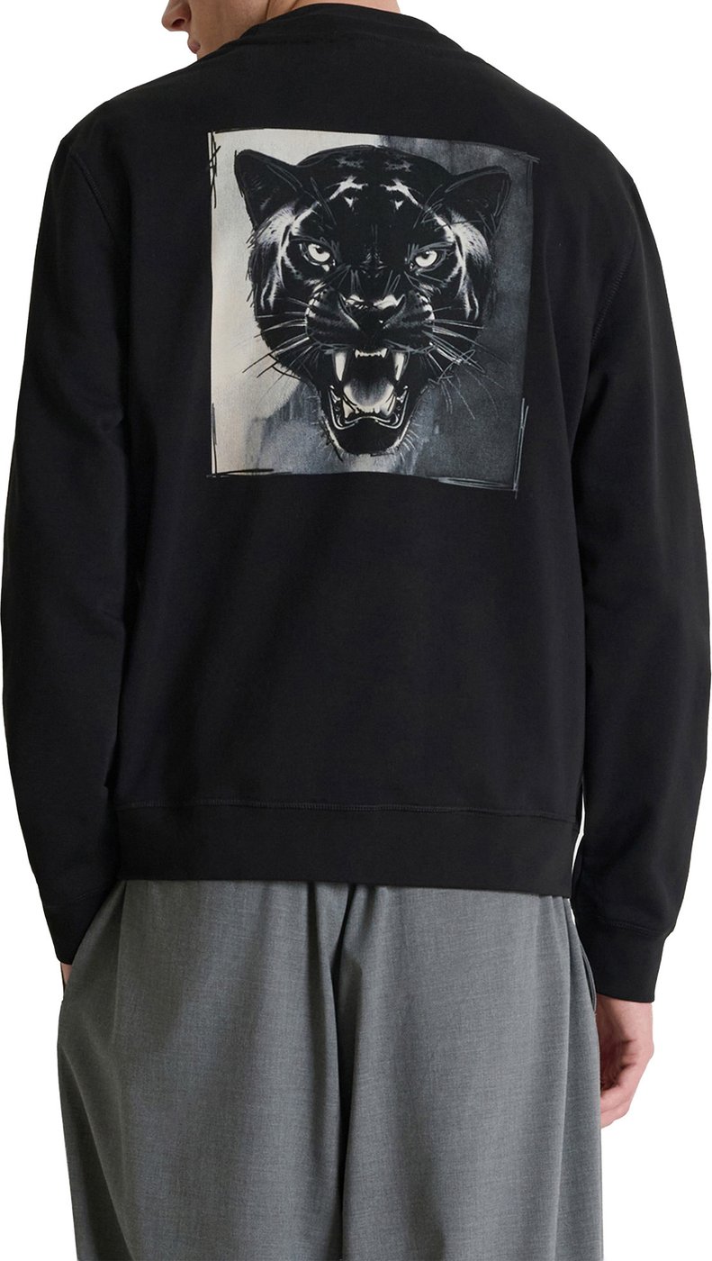 Black regular-fit sweatshirt in cotton blend with tiger print on back shoulder and logo