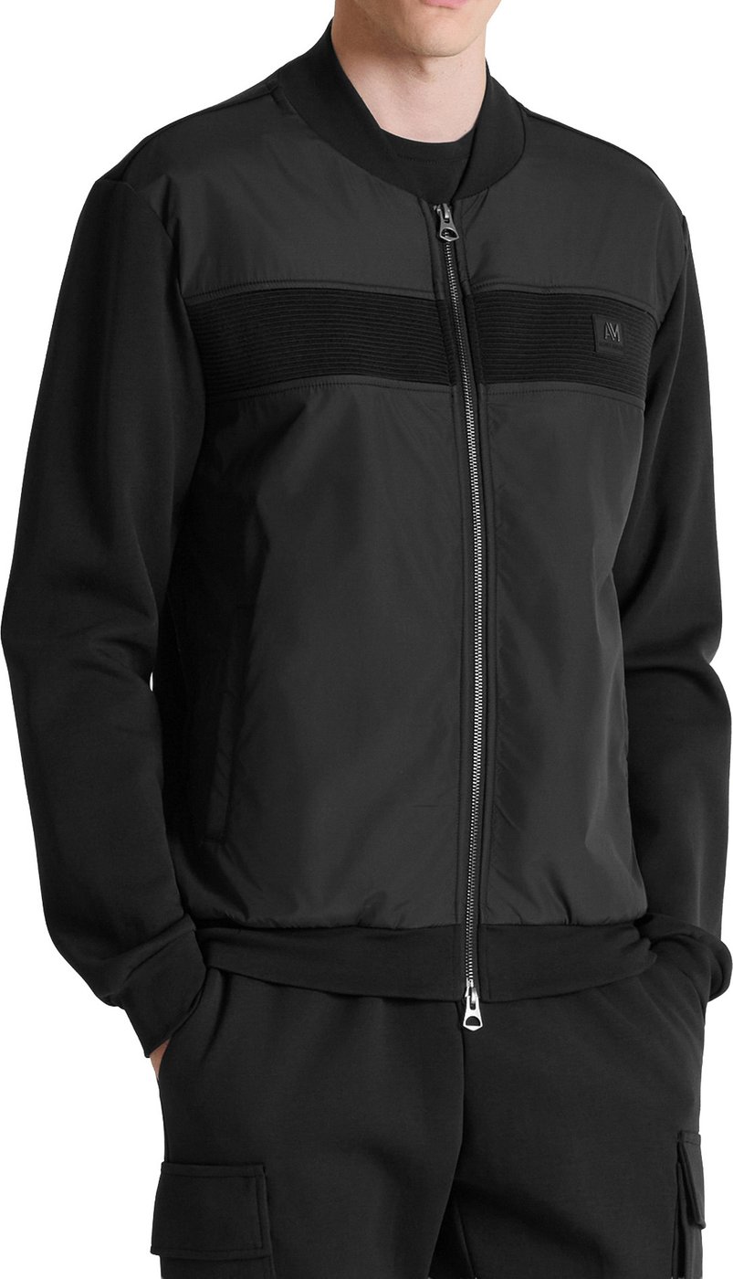 Black regular-fit sweatshirt in cotton interlock with contrast techno-fabric inserts