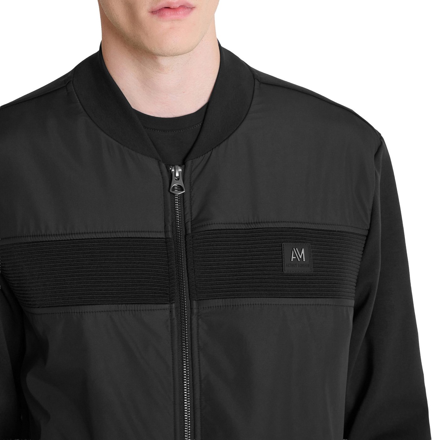 Black regular-fit sweatshirt in cotton interlock with contrast techno-fabric inserts