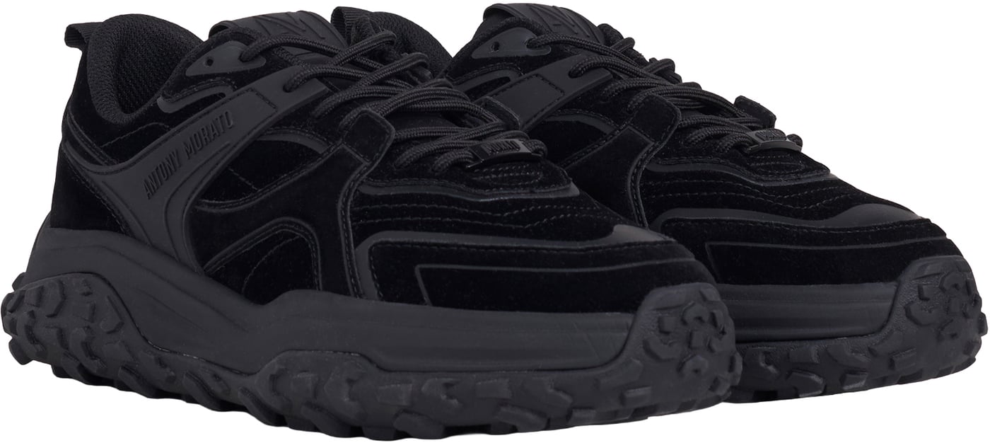 "Alain Nubuk" black sneakers in faux leather with 3D logo accents and light chunky sole