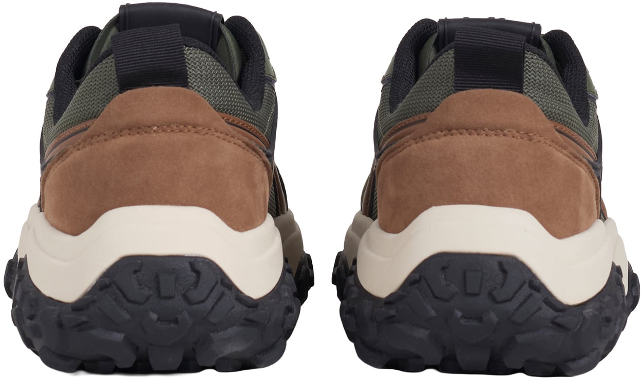 "Alain" olive green sneakers in nylon and faux leather with 3D logo accents and light chunky sole
