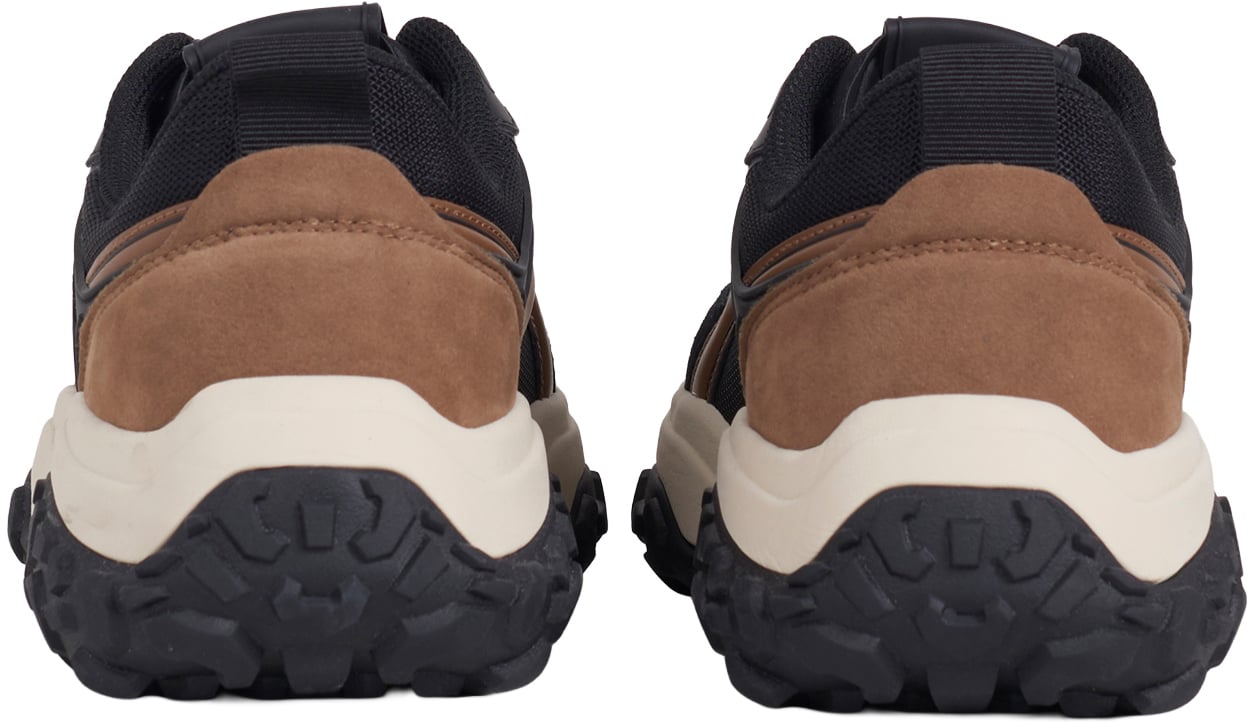 "Alain" black sneakers in nylon and faux leather with 3D logo accents and light chunky sole