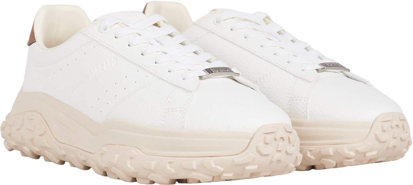 "Ayrton" off-white sneakers in tumbled faux leather with logo accents and light chunky sole