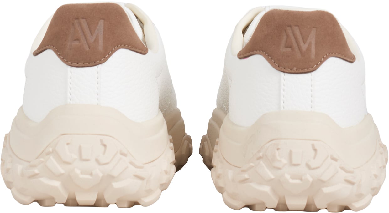 "Ayrton" off-white sneakers in tumbled faux leather with logo accents and light chunky sole