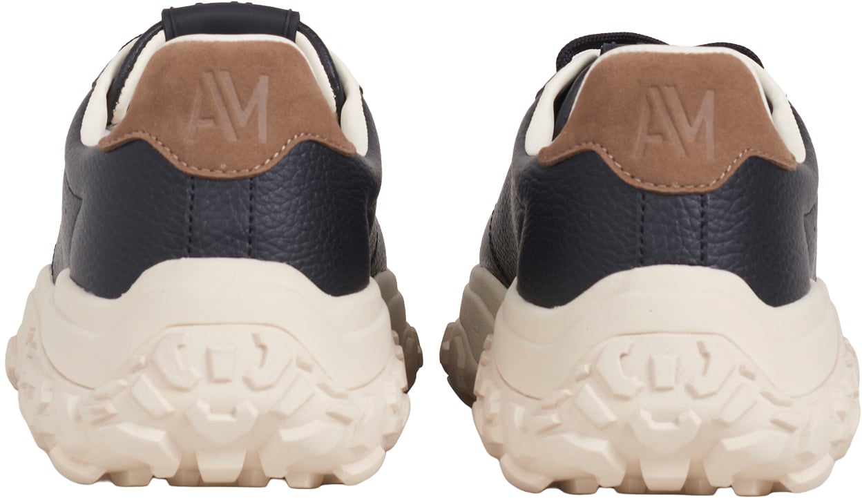 "Ayrton" black sneakers in tumbled faux leather with logo accents and light chunky sole