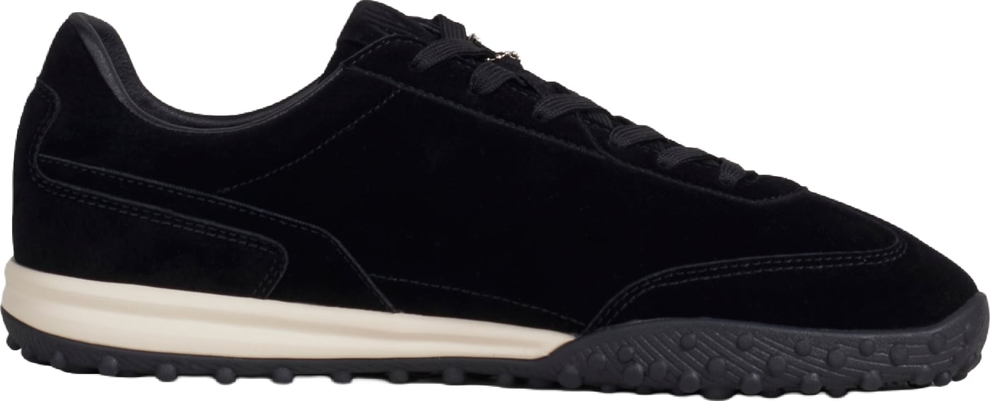 "Zarco" black running shoes in nubuck faux leather with 3D logo plate and low racer sole