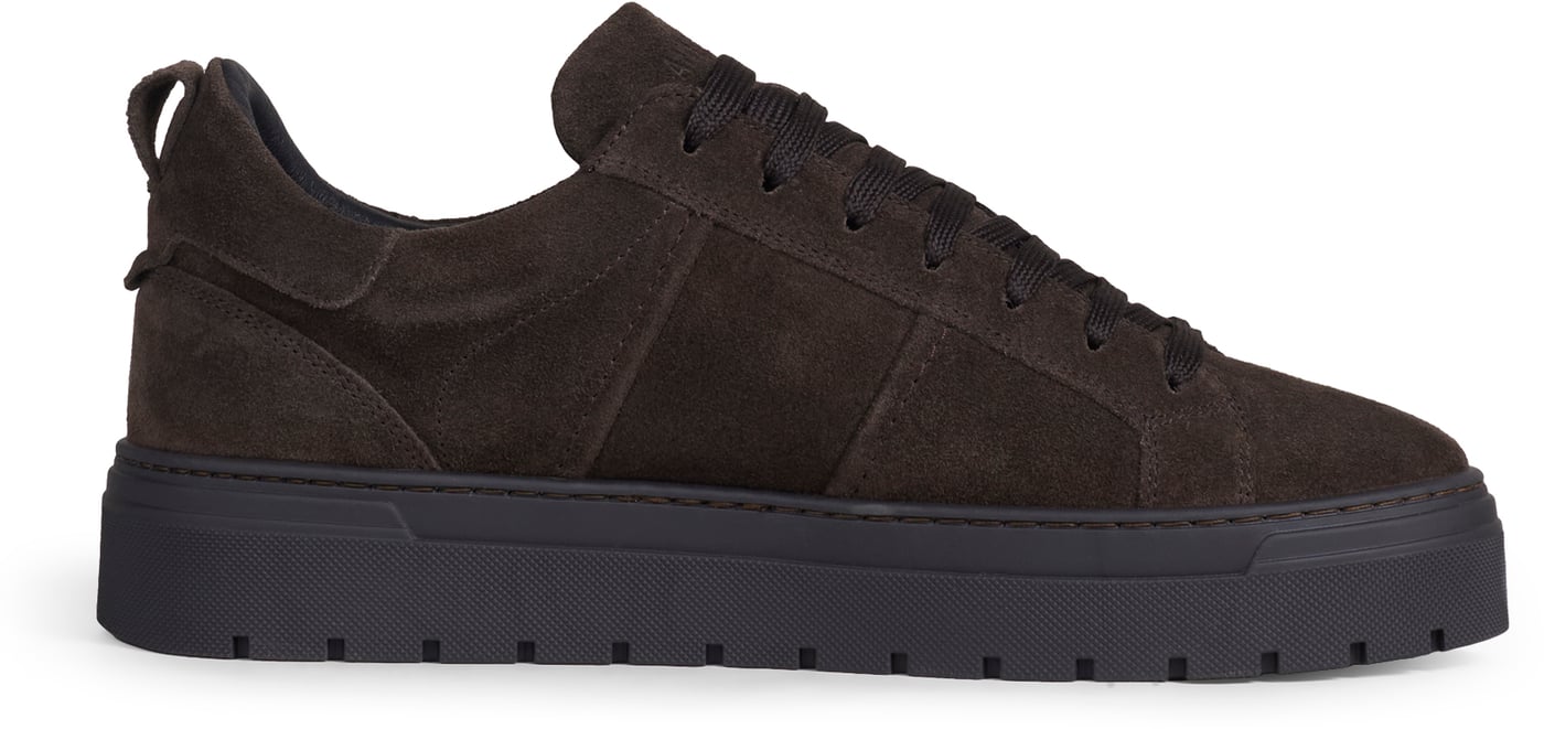 "Metal Moose" coffee sneakers in suede with 3D logo plate and platform sole