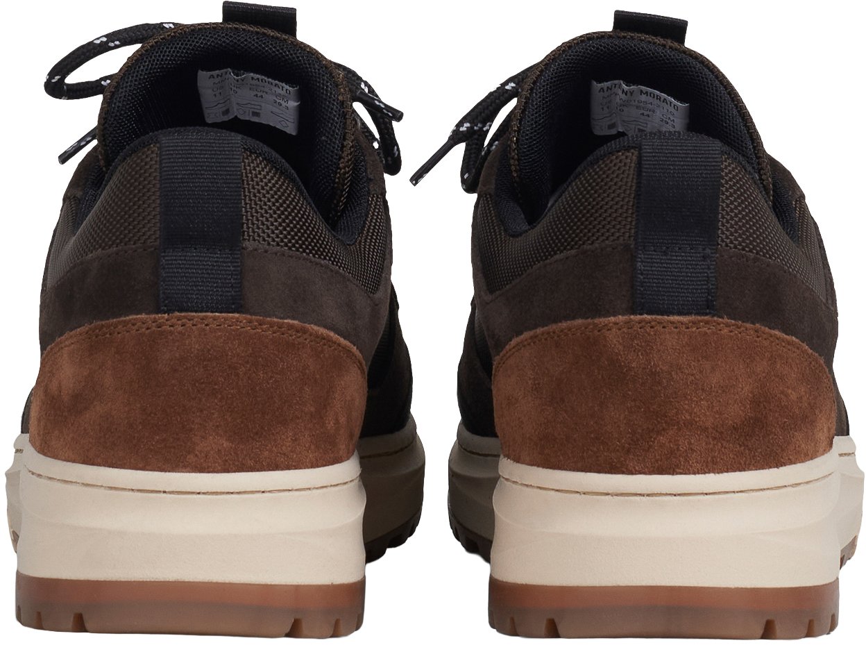 "Jared" coffee sneakers in nylon and suede with laminated 3D logo and rock-climber lacing