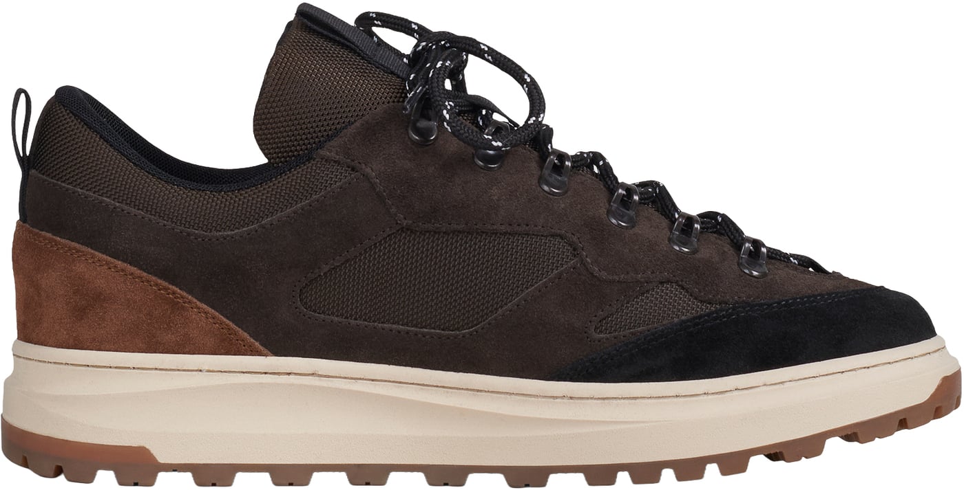 "Jared" coffee sneakers in nylon and suede with laminated 3D logo and rock-climber lacing