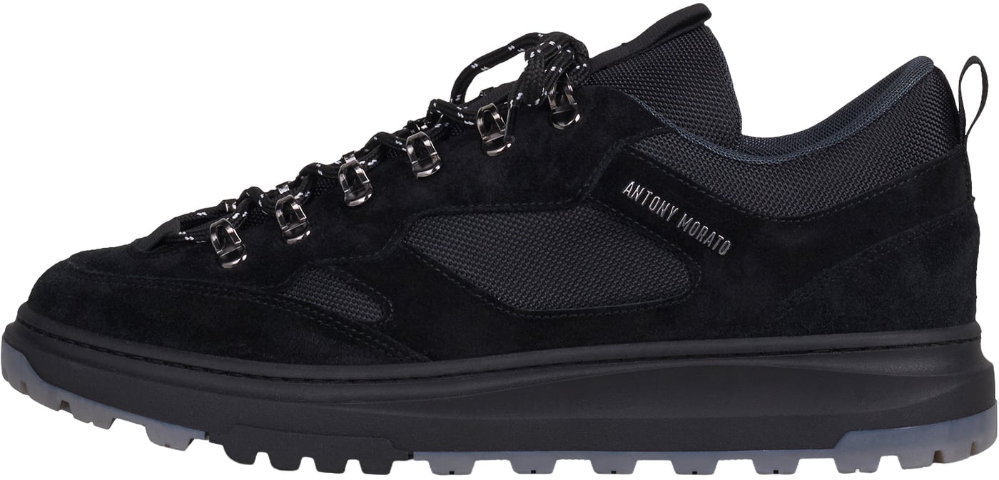 "Jared" black sneakers in nylon and suede with laminated 3D logo and rock-climber lacing
