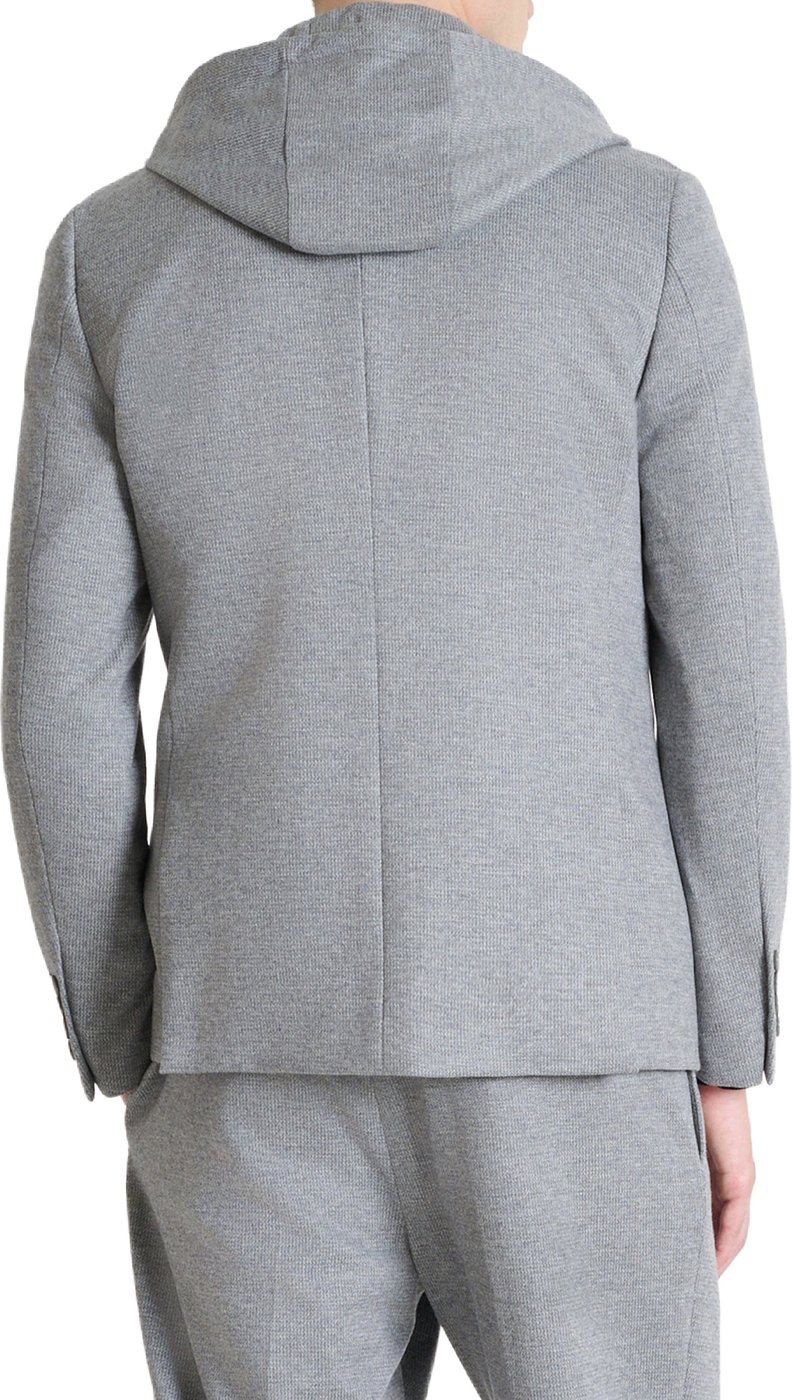 "Riley" medium grey melange regular-fit jacket in wool knit with detachable hood