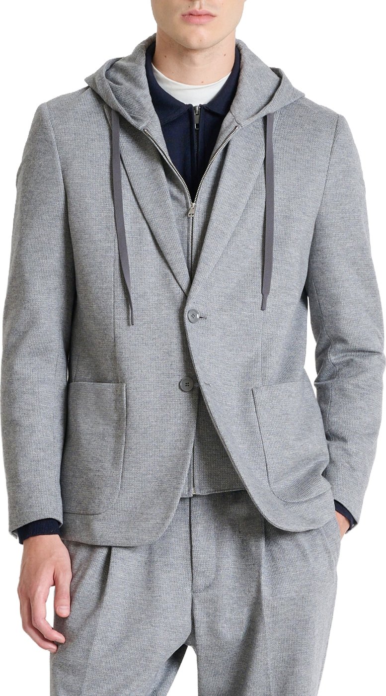 "Riley" medium grey melange regular-fit jacket in wool knit with detachable hood