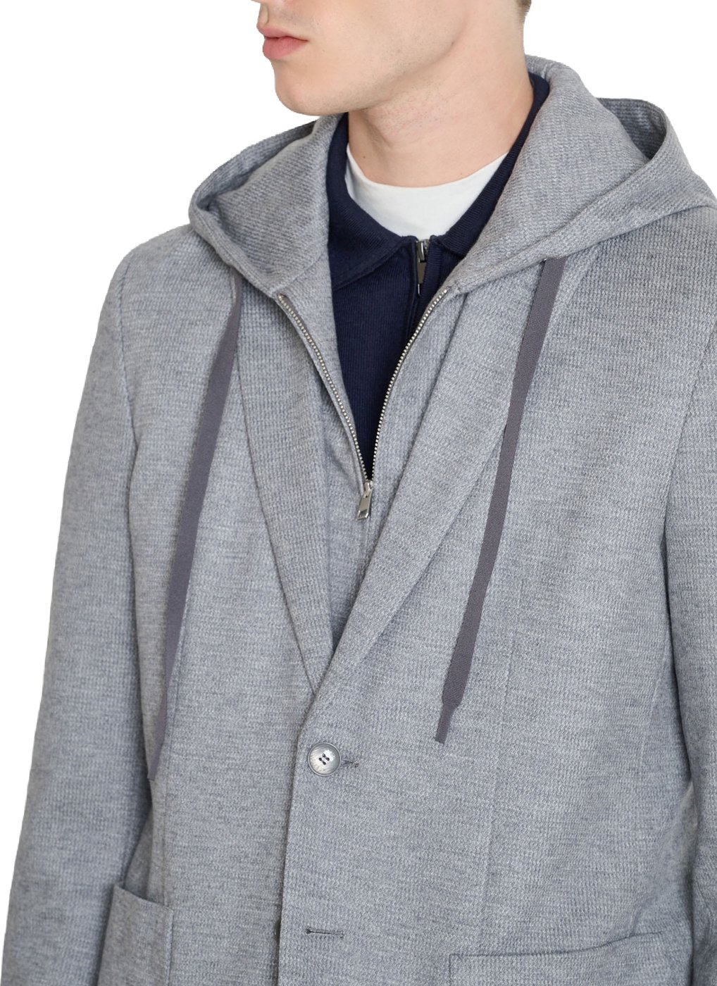 "Riley" medium grey melange regular-fit jacket in wool knit with detachable hood