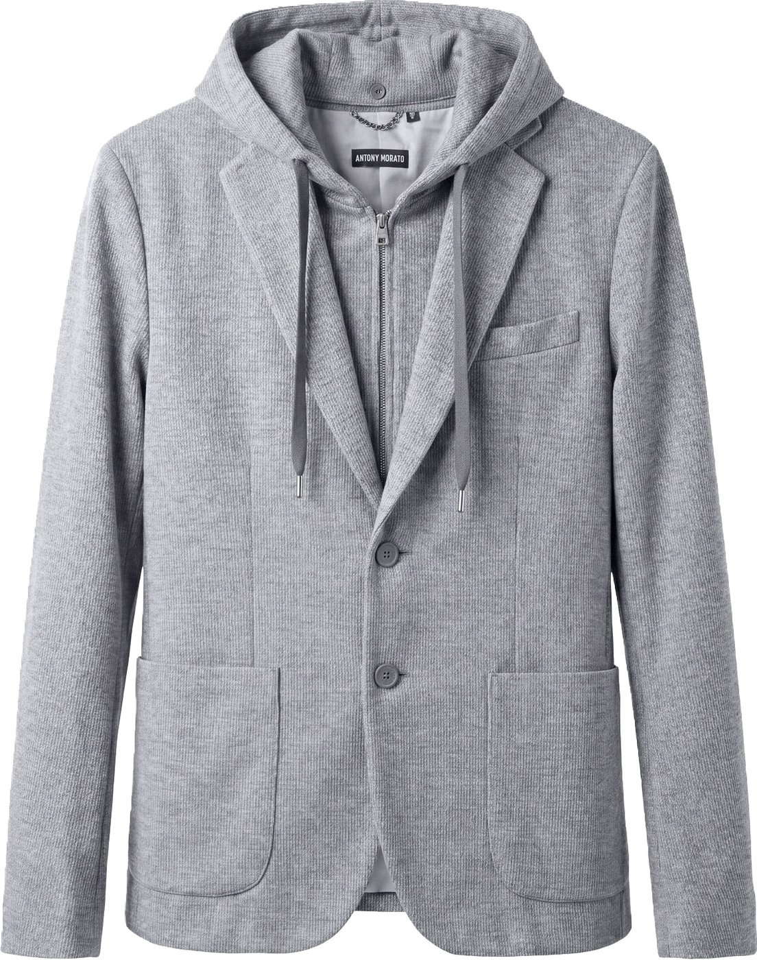 "Riley" medium grey melange regular-fit jacket in wool knit with detachable hood