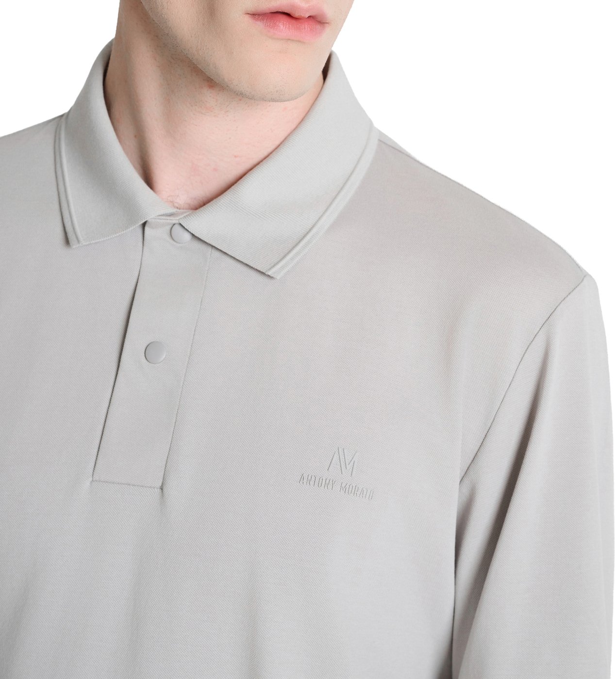Stone regular-fit polo in stretch piqué with foam logo print on heart