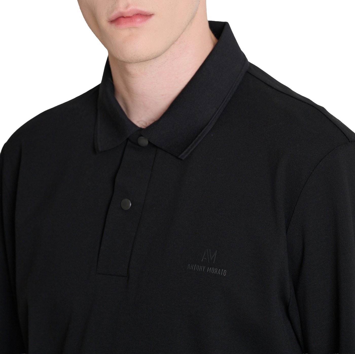 Black regular-fit polo in stretch piqué with foam logo print on heart