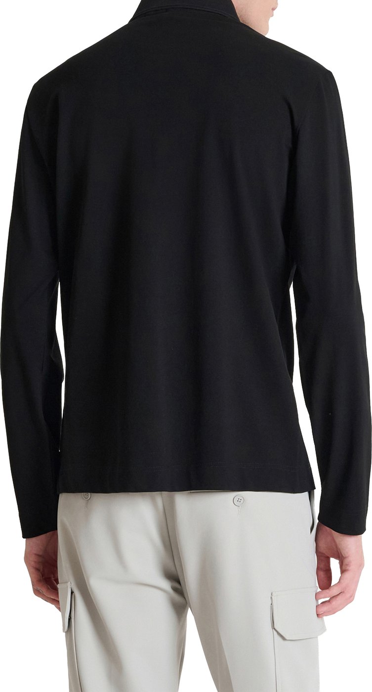 Black regular-fit polo in stretch piqué with foam logo print on heart