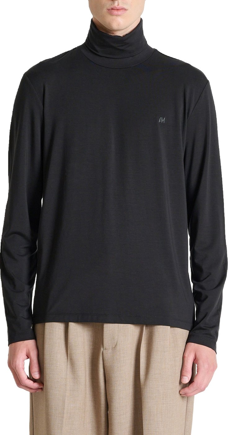 Black relaxed-fit t-shirt in lyocell jersey with print on front