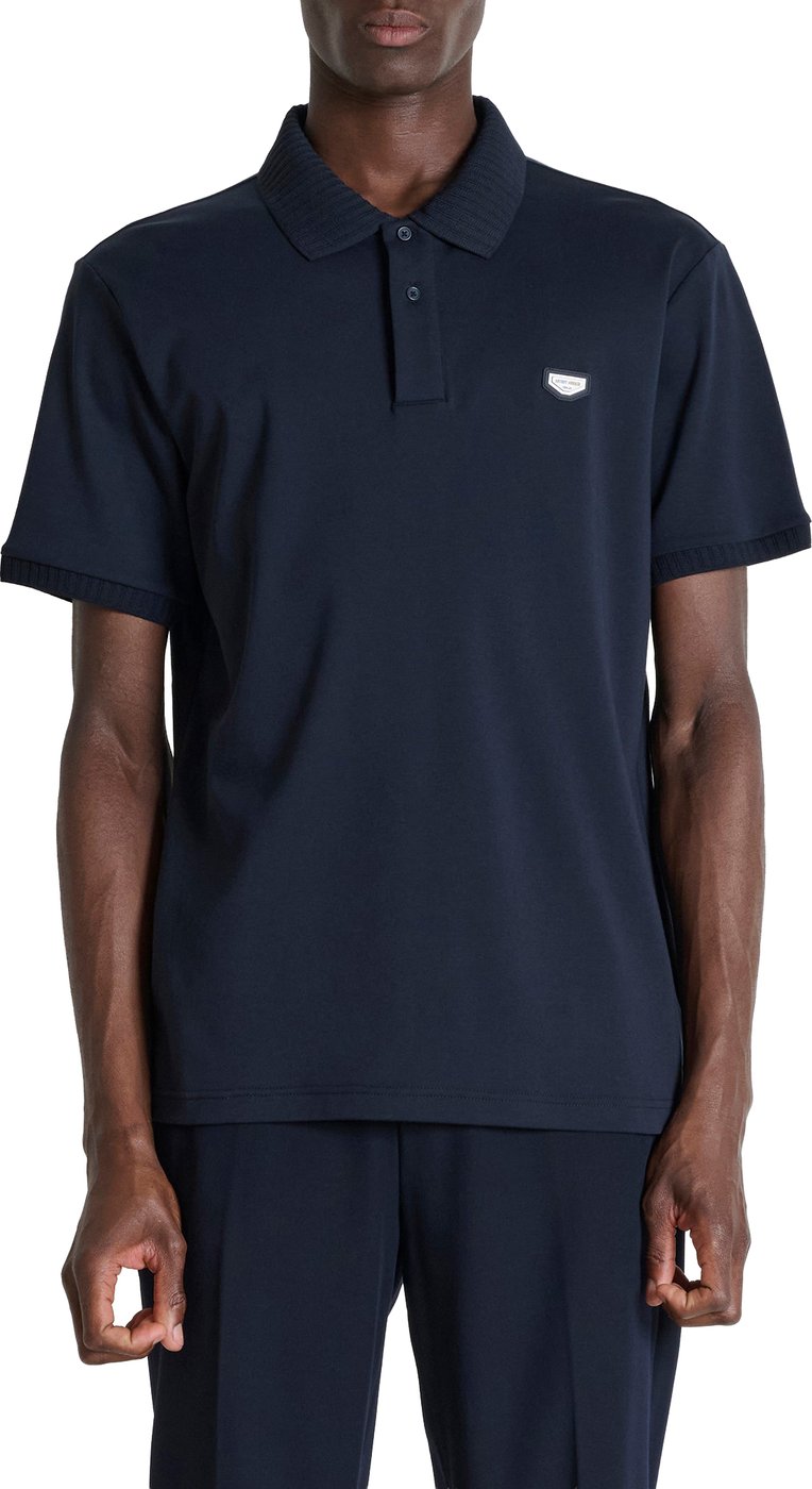 Marine regular-fit polo in cotton jersey with plate