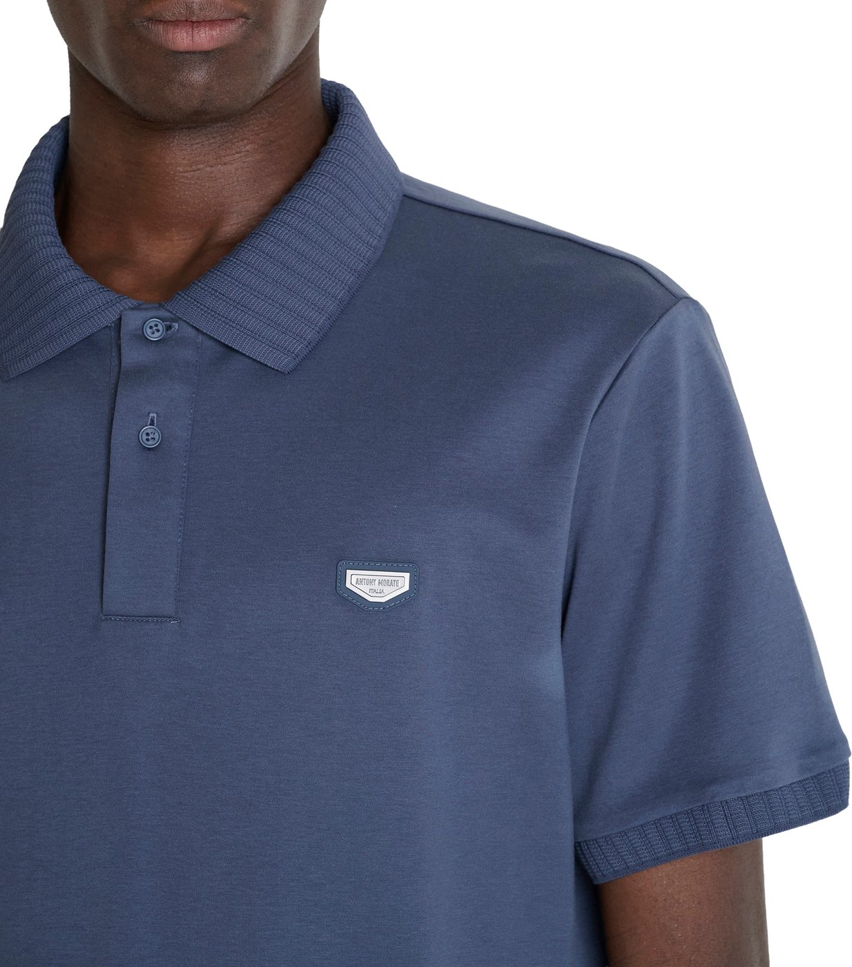 Indigo regular-fit polo in cotton jersey with plate