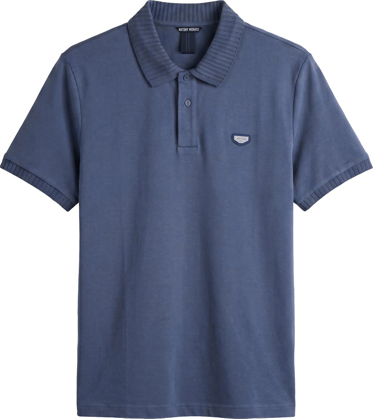 Indigo regular-fit polo in cotton jersey with plate