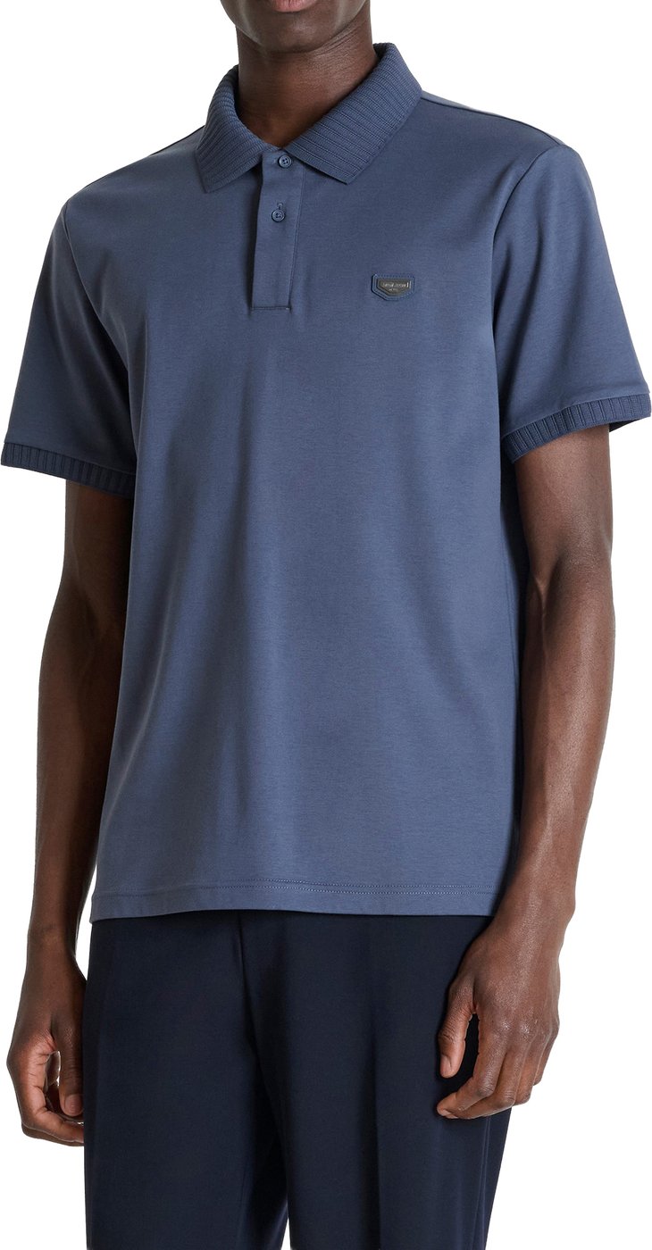 Indigo regular-fit polo in cotton jersey with plate