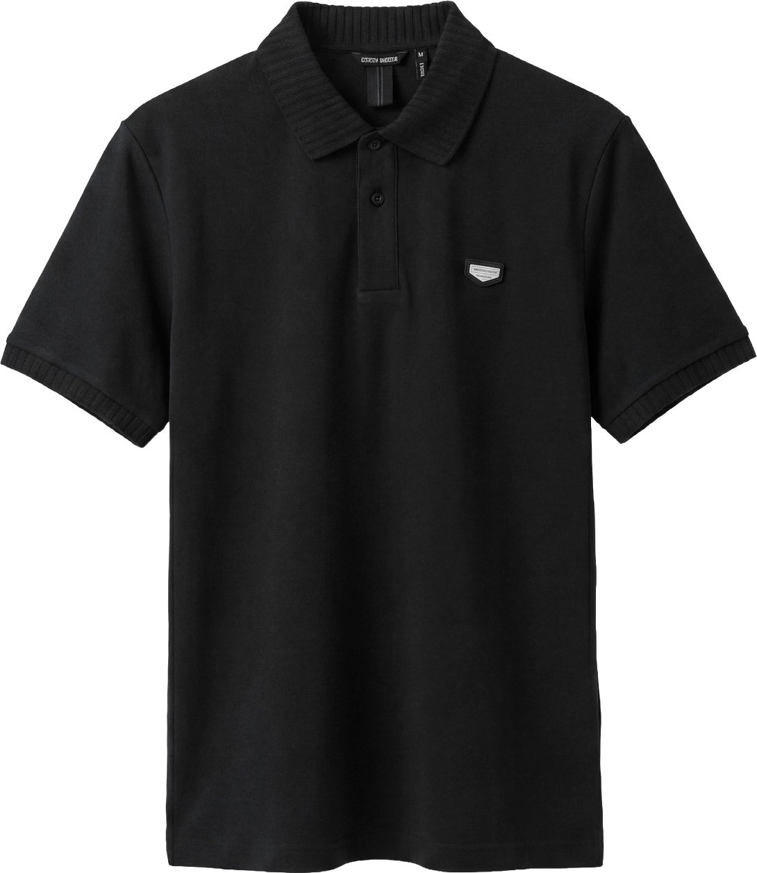 Black regular-fit polo in cotton jersey with plate