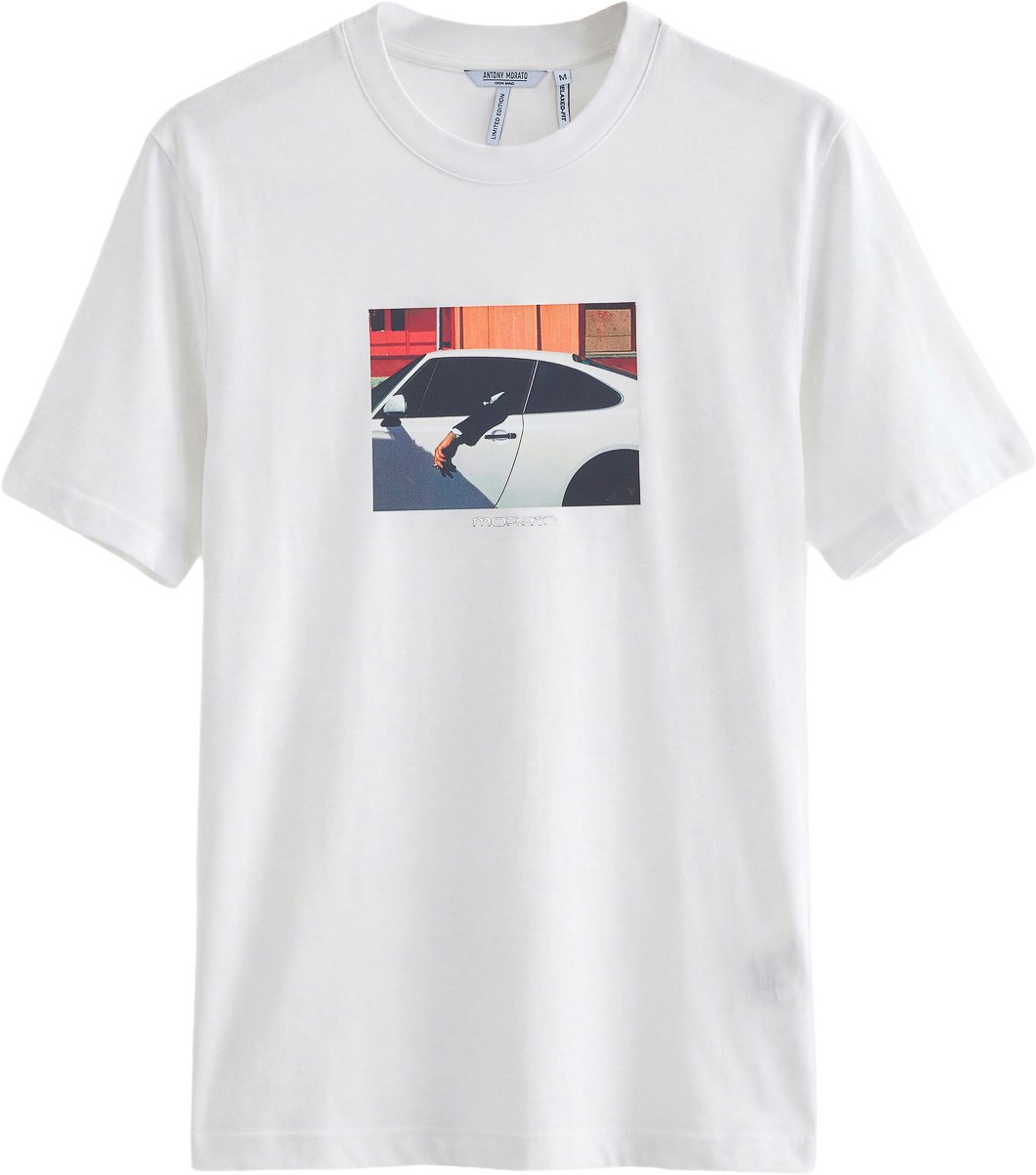 Cream relaxed-fit t-shirt in cotton jersey with "Open Mind 1" print on front