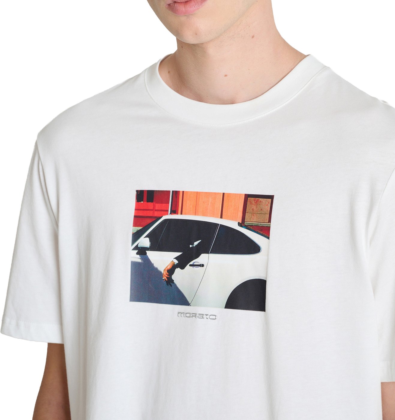 Cream relaxed-fit t-shirt in cotton jersey with "Open Mind 1" print on front
