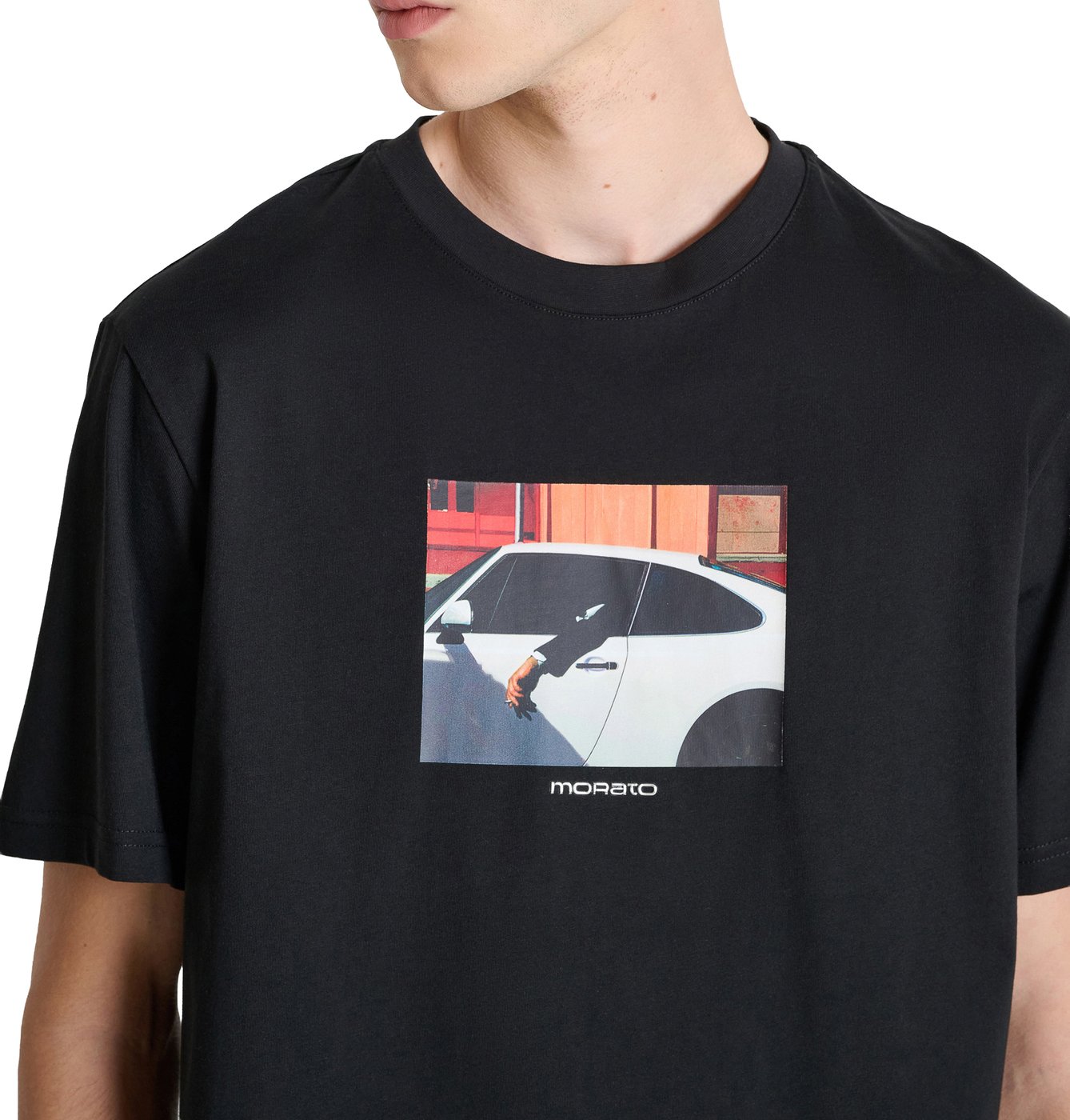 Black relaxed-fit t-shirt in cotton jersey with "Open Mind 1" print on front