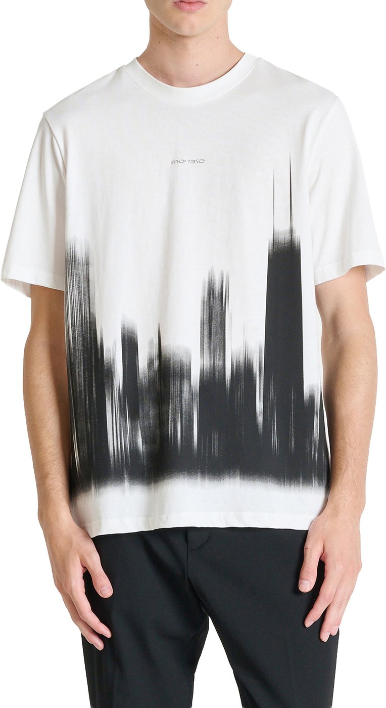Cream relaxed-fit t-shirt in cotton jersey with "Open Mind 1" print on front