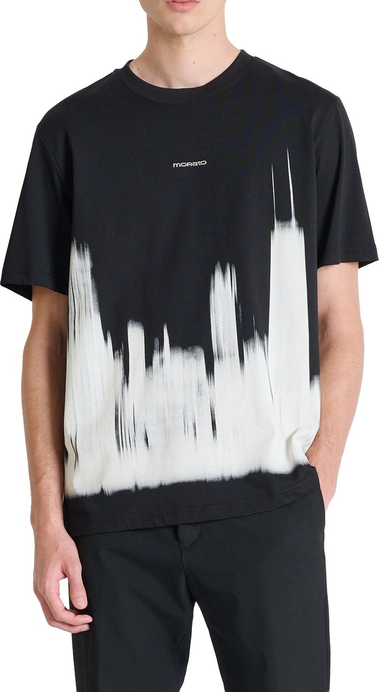 Black relaxed-fit t-shirt in cotton jersey with "Open Mind 1" print on front