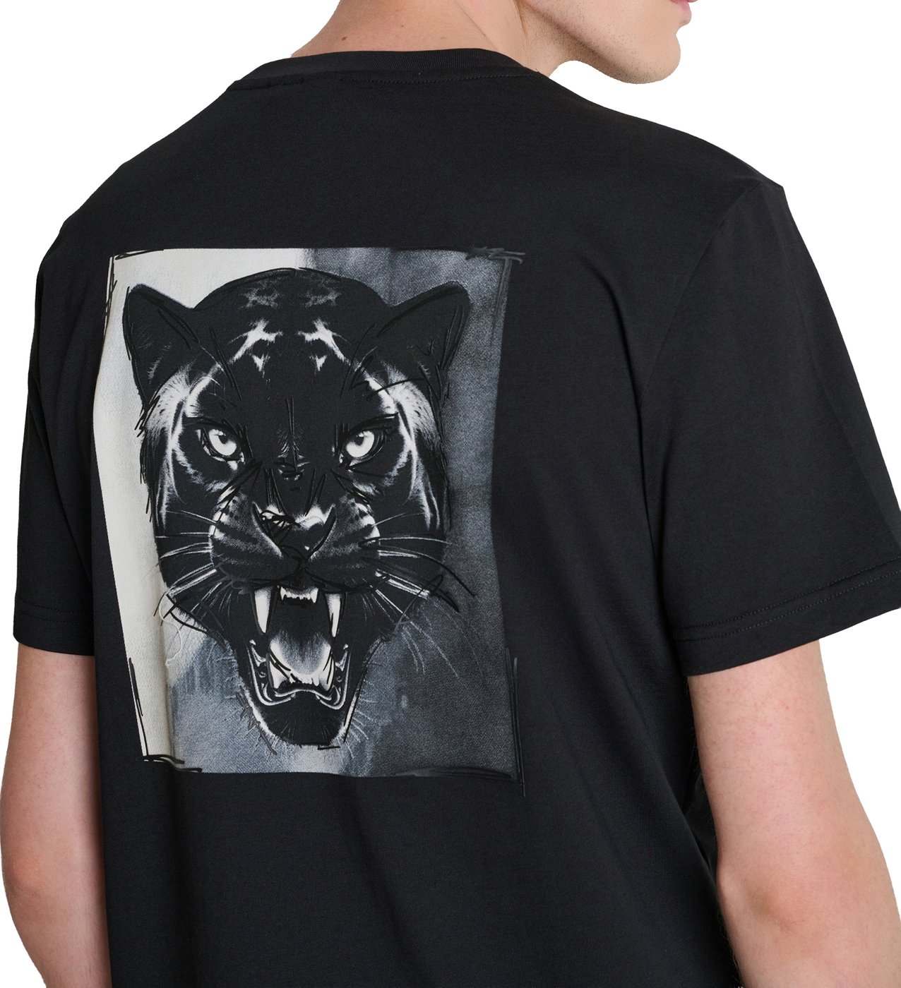 Black regular-fit t-shirt in cotton jersey with print on front