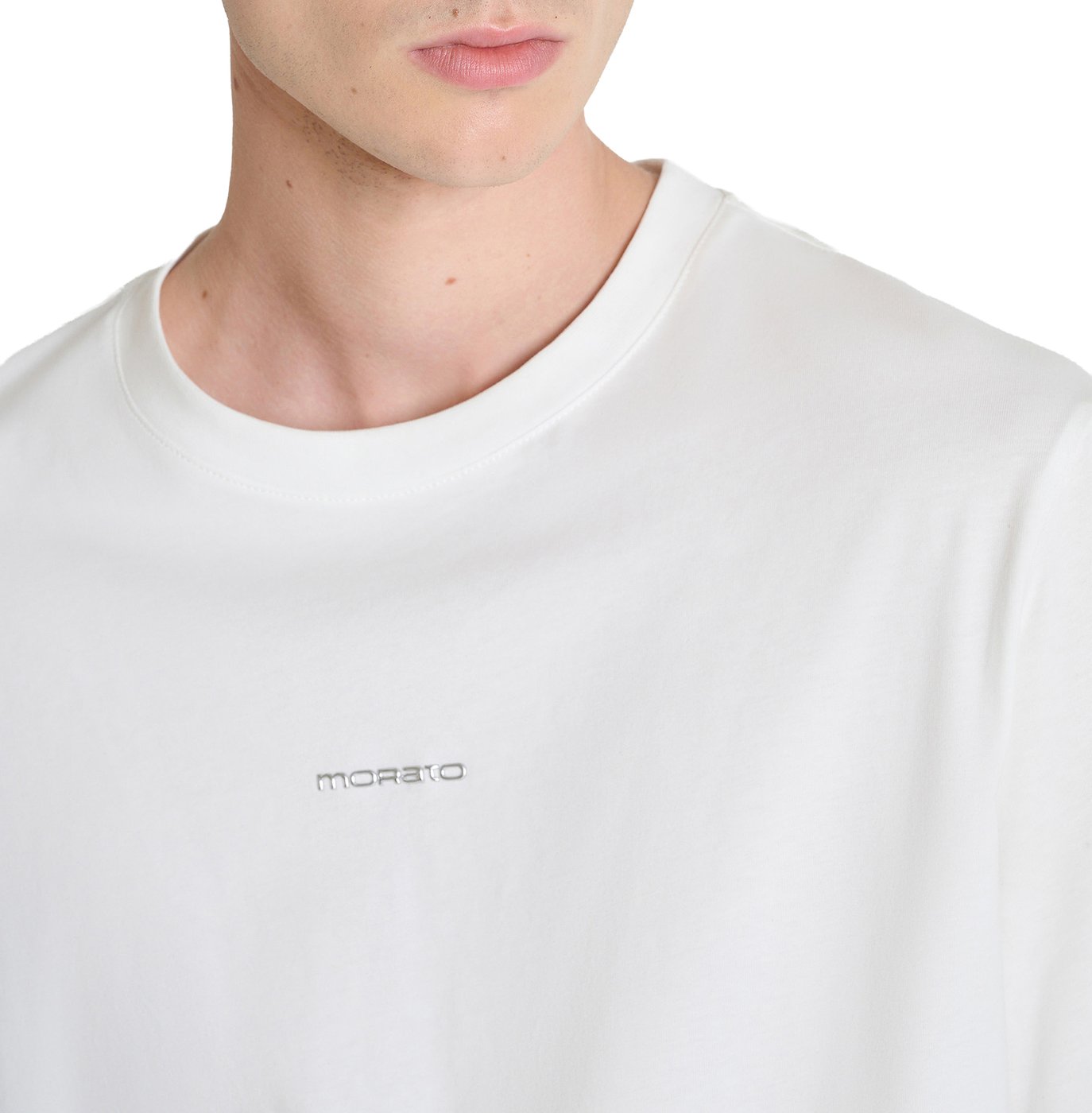Cream relaxed-fit t-shirt in cotton jersey with logo print on front and photographic print on back
