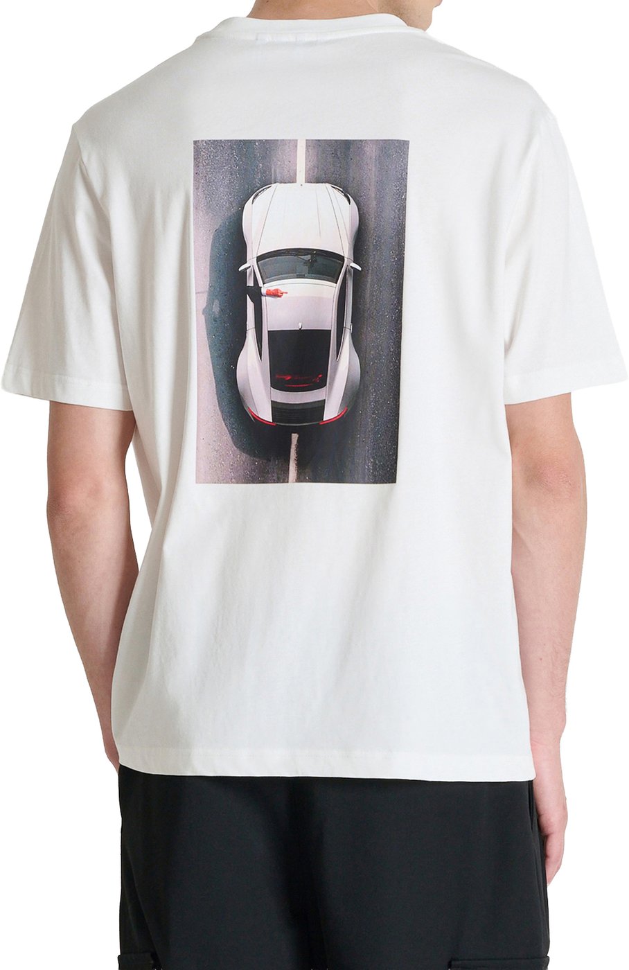 Cream relaxed-fit t-shirt in cotton jersey with logo print on front and photographic print on back