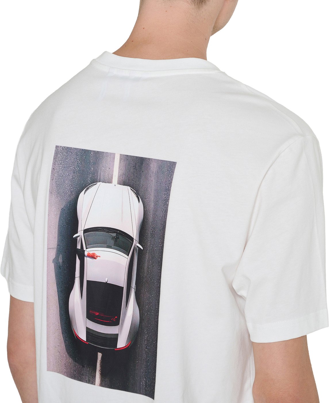 Cream relaxed-fit t-shirt in cotton jersey with logo print on front and photographic print on back