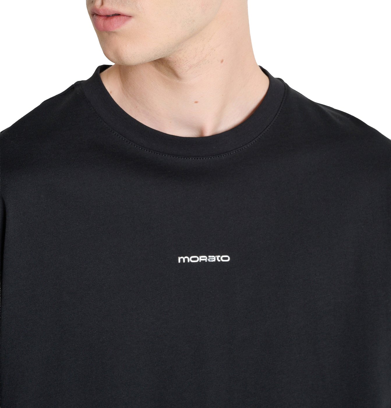 Black relaxed-fit t-shirt in cotton jersey with logo print on front and photographic print on back