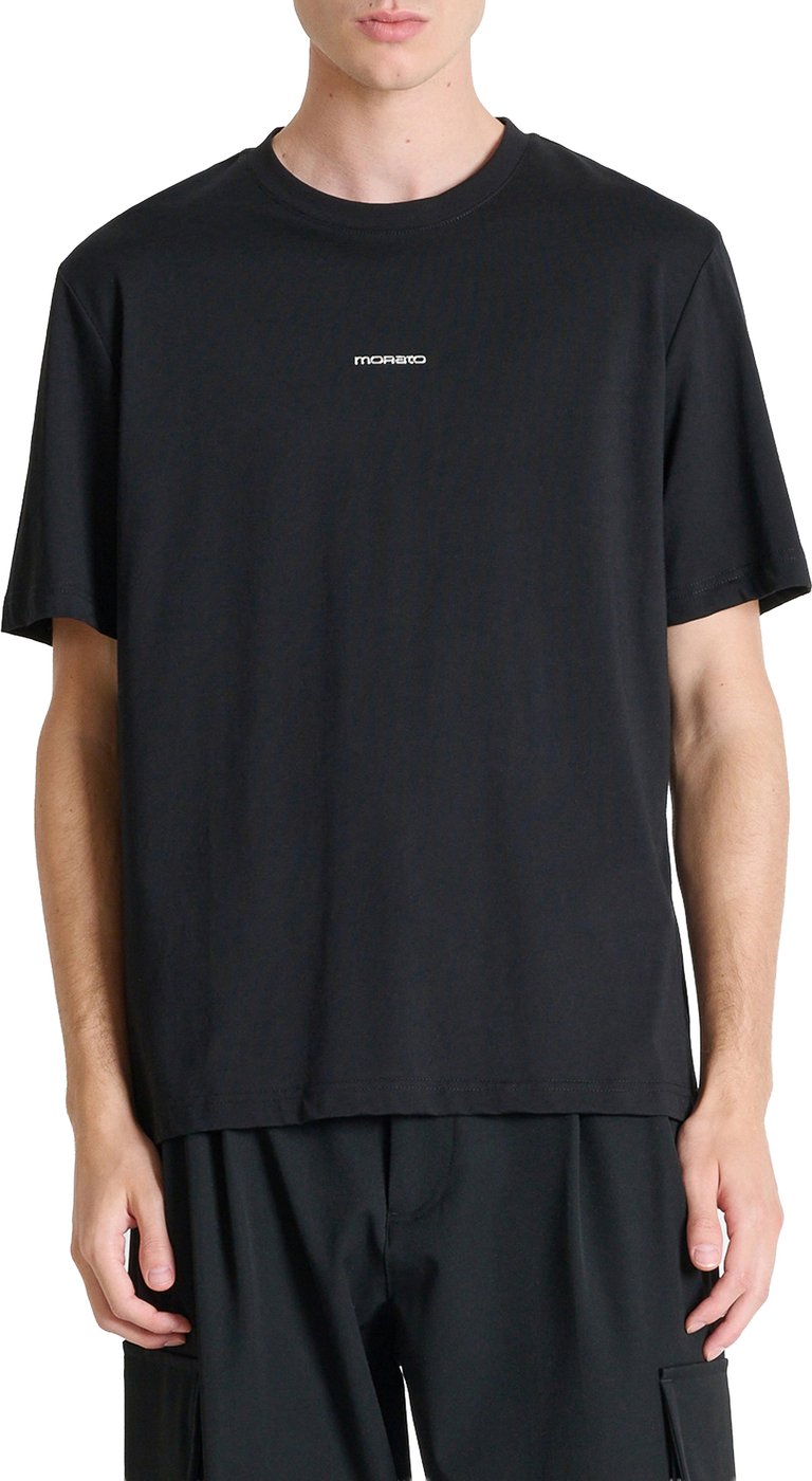 Black relaxed-fit t-shirt in cotton jersey with logo print on front and photographic print on back
