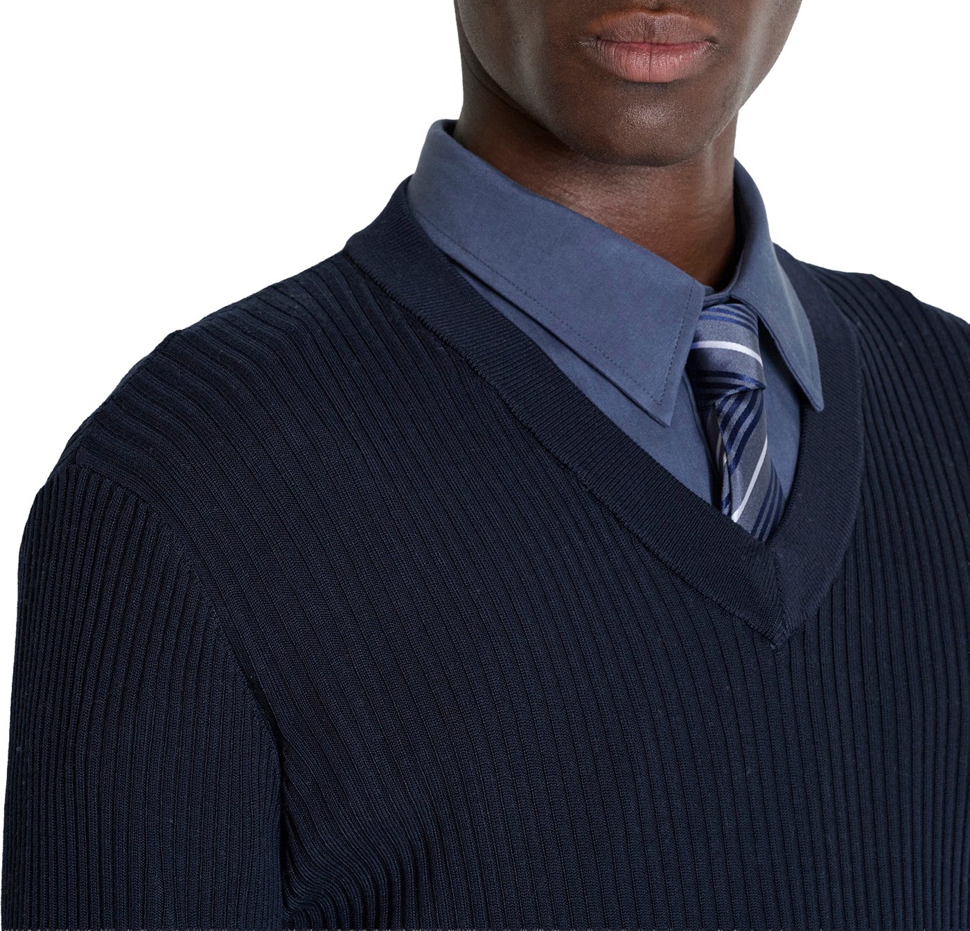 Marine slim-fit V-neck sweater in super-soft wool blend