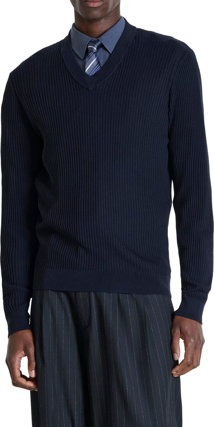 Marine slim-fit V-neck sweater in super-soft wool blend