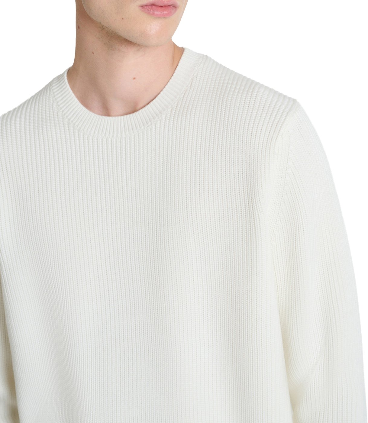 Cream relaxed-fit long-sleeve crew-neck sweater in techno wool blend