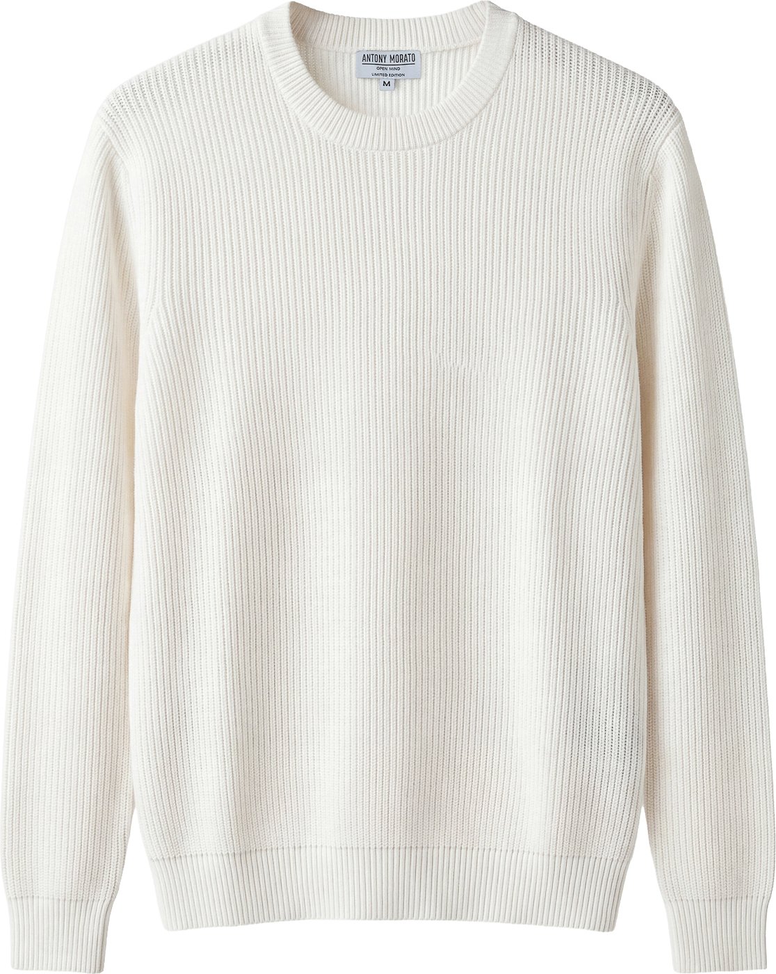 Cream relaxed-fit long-sleeve crew-neck sweater in techno wool blend