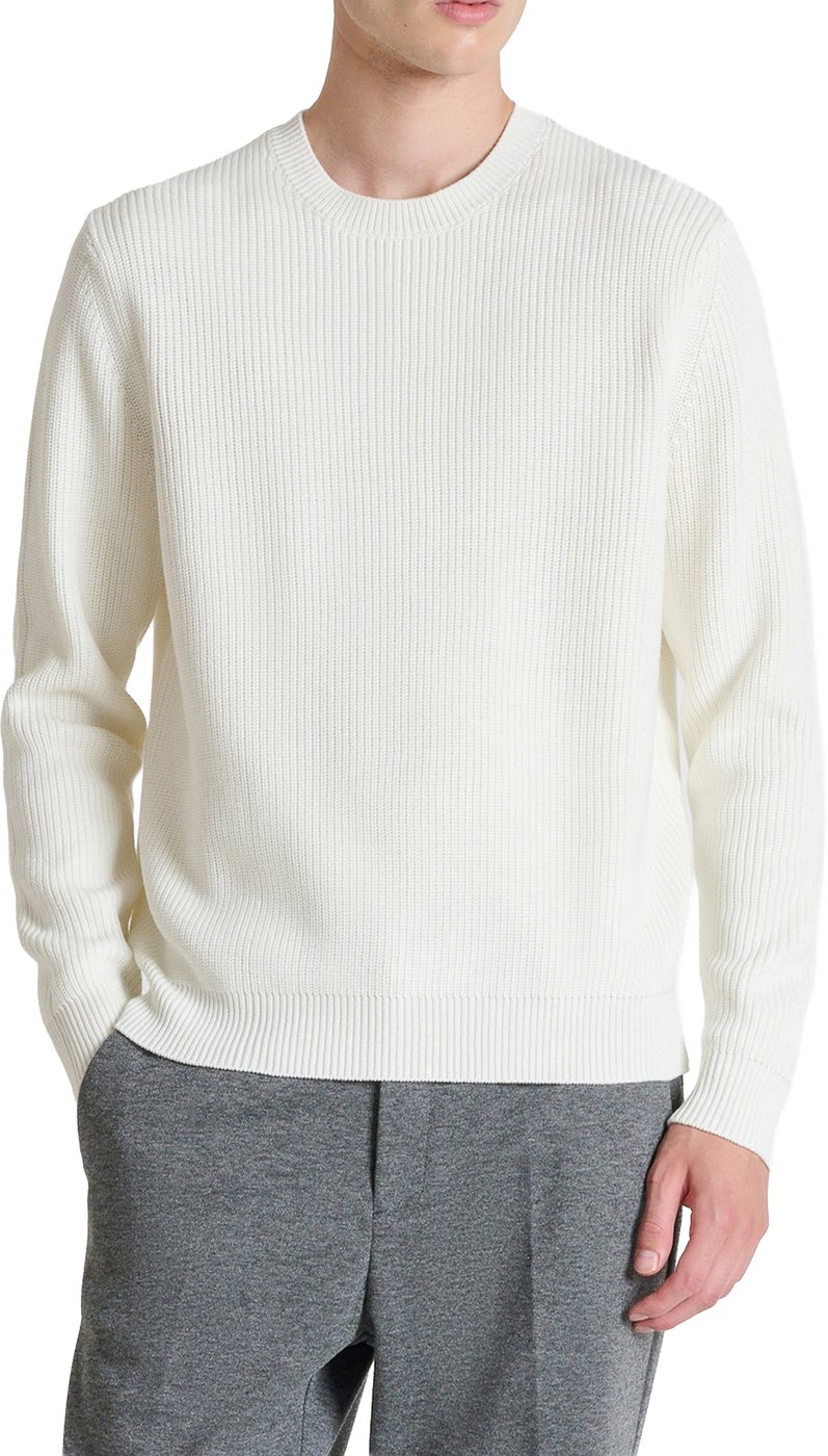 Cream relaxed-fit long-sleeve crew-neck sweater in techno wool blend
